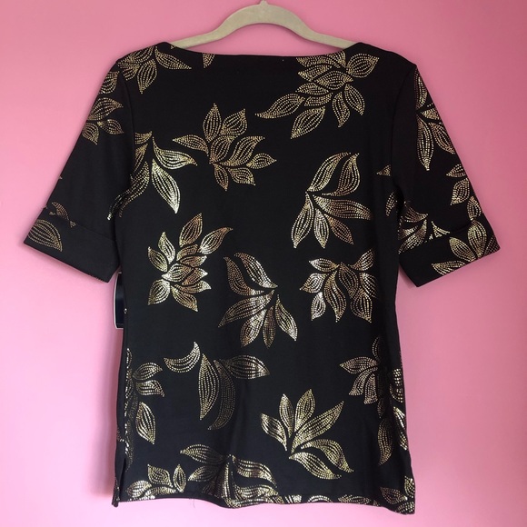 Karen Scott Black and Gold Floral Shirt - Picture 5 of 8